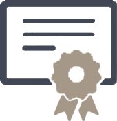 Icon of a certificate with a ribbon attached. 